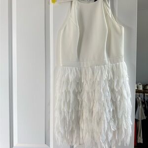 Aidan Mattox White Dress with Feather Detail